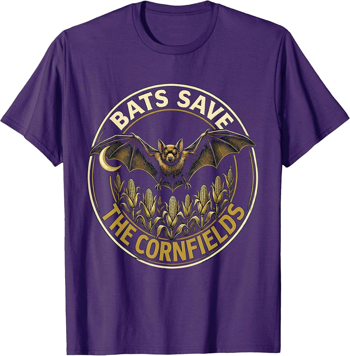 Bats Save The Cornfields Funny Bat Lover Biology Science T-Shirt - Purple