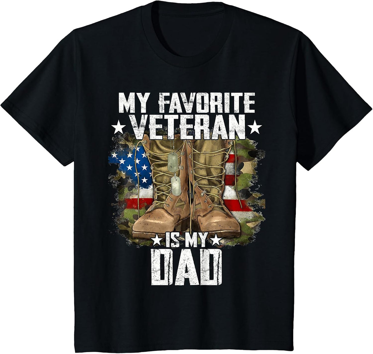 Father Veterans Day My Favorite Veteran is My Dad for Kids T-Shirt - Black