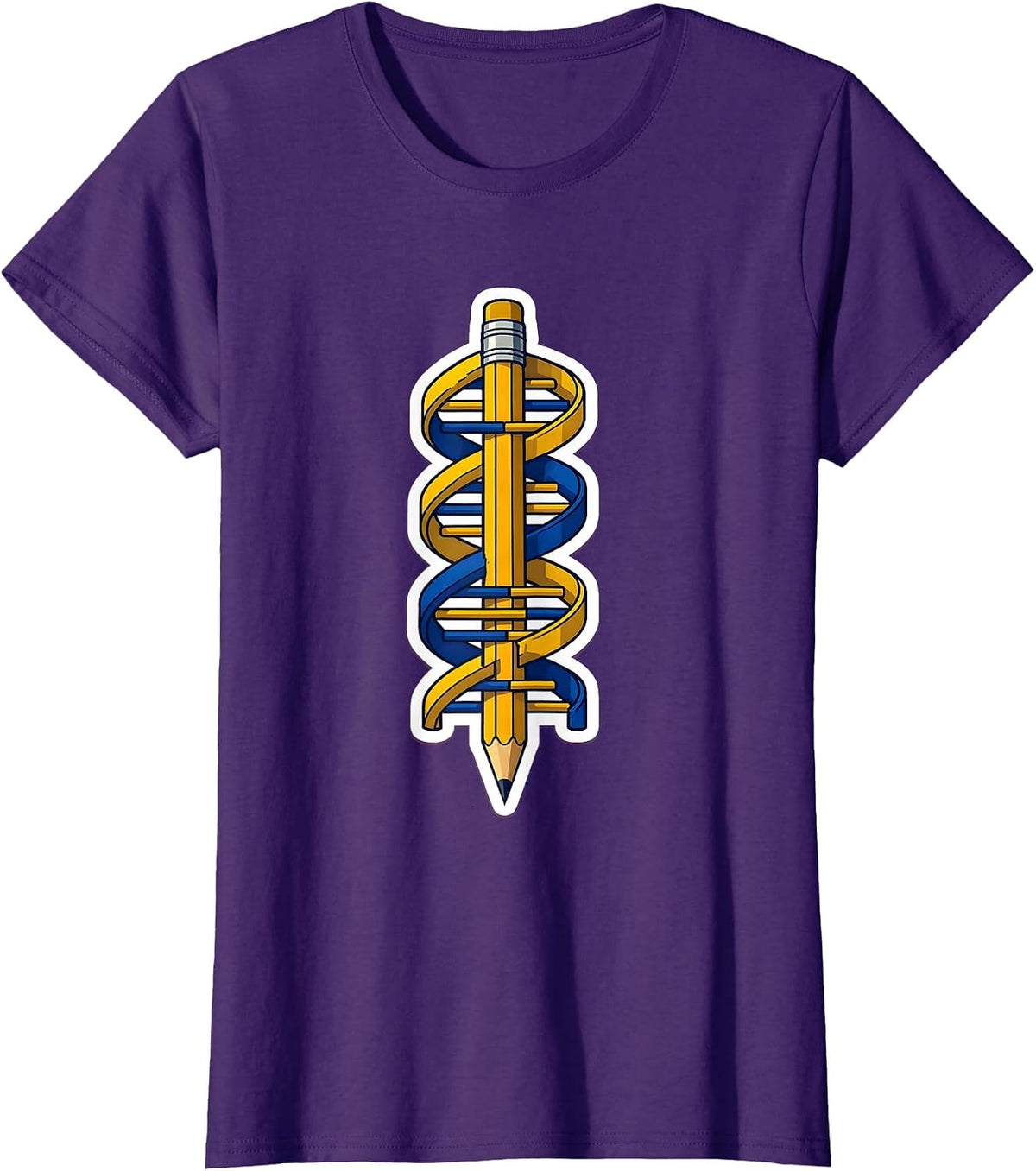 Women's DNA Helix Wrapped Around a Pencil Science Art T-Shirt - Purple
