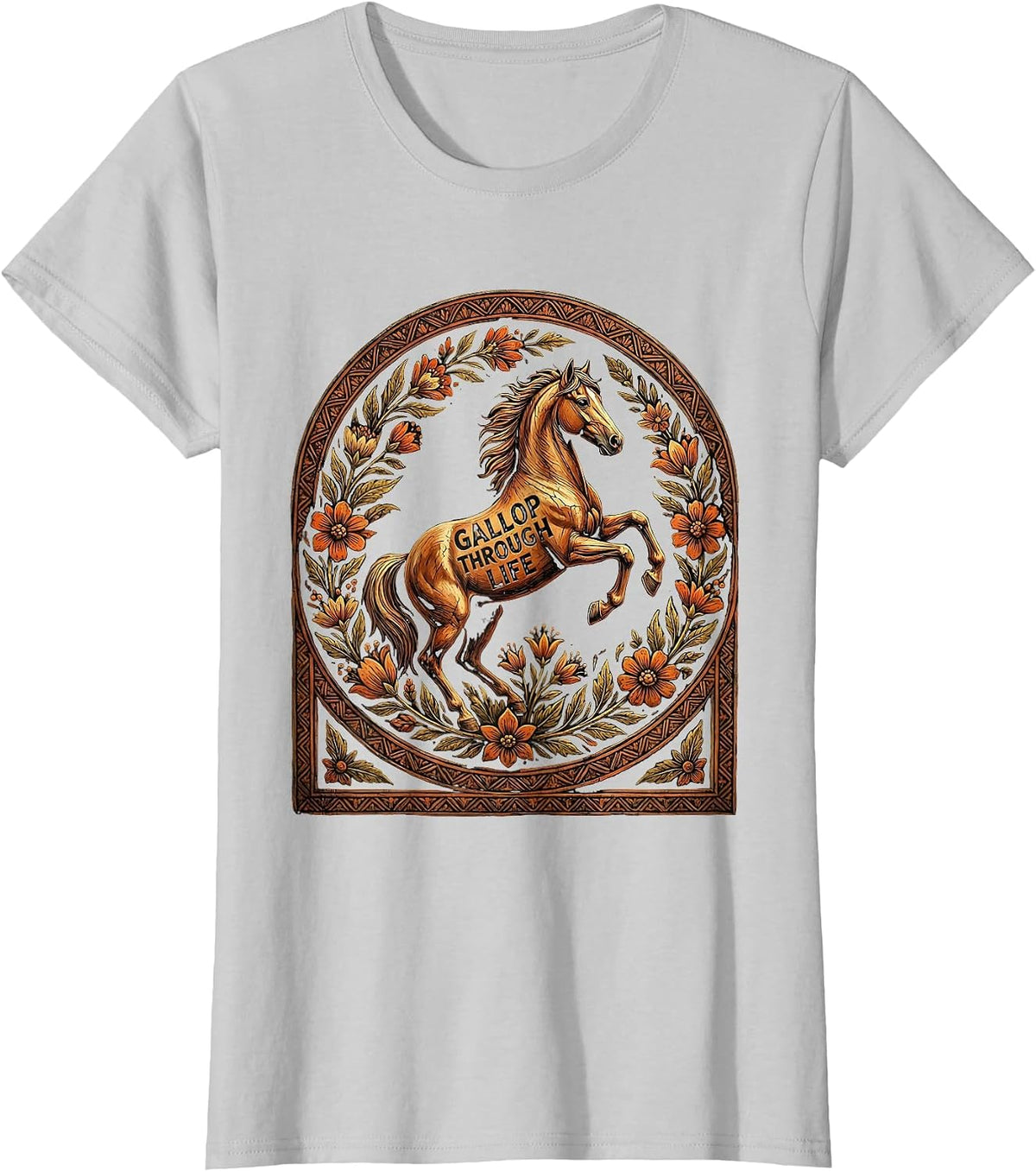 Gallop Through Life Horse Lover Design T-Shirt - Silver Grey