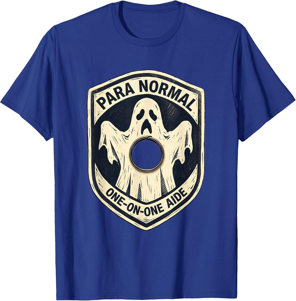 Men's Para Normal One-on-One Aide Linocut Ghost Para Teacher Aide T-Shirt - Royal Blue