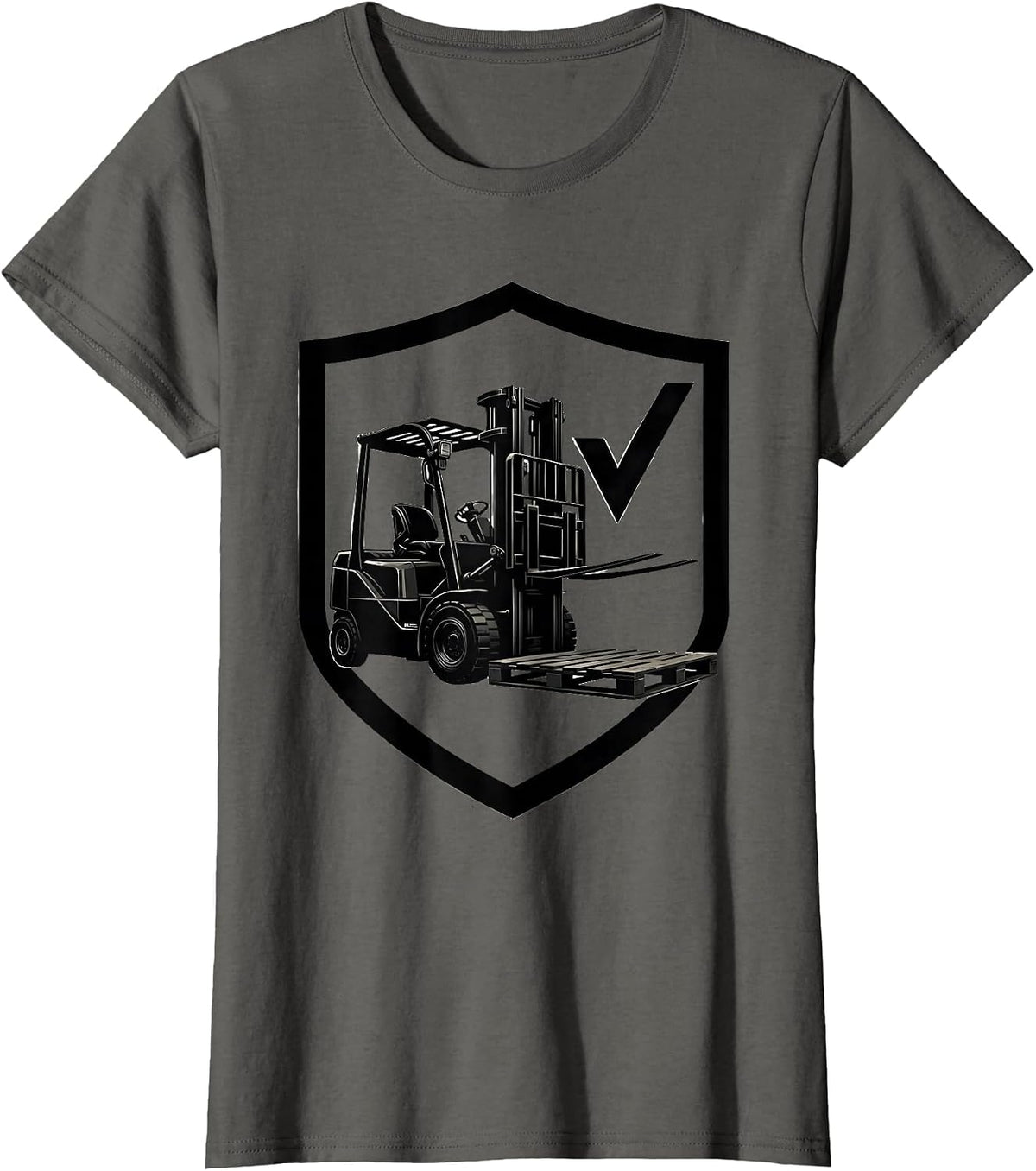 Women's Forklift Badge Silhouette Funny Forklift Driver T-Shirt - Asphalt Grey