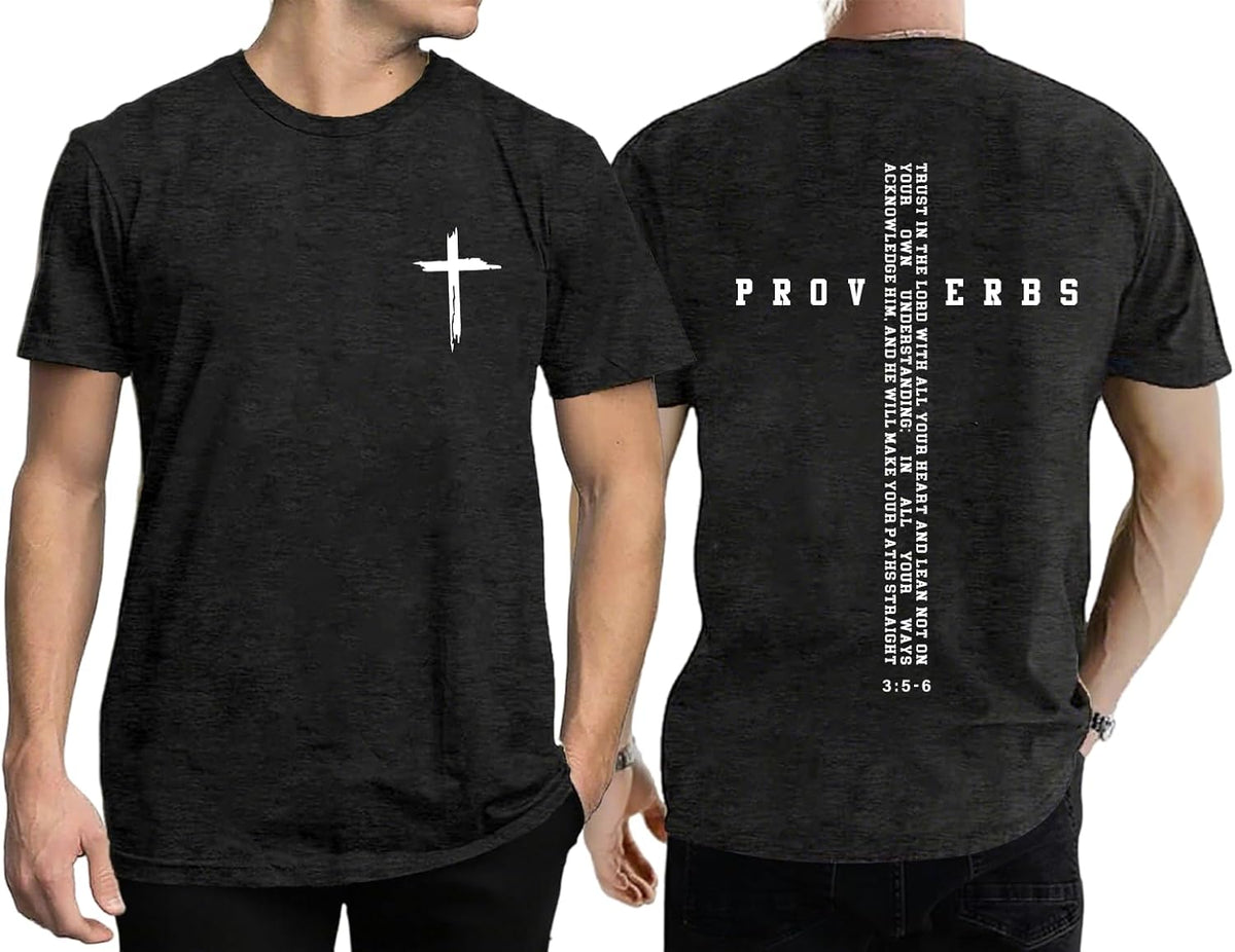 Christian Shirts for Men Faith Cross Bible Verse Graphic Tee - Black