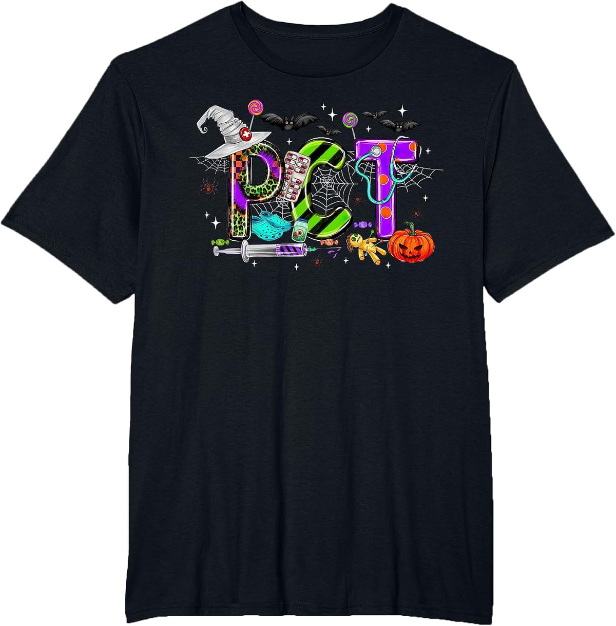 Retro PCT Patient Care Technician Halloween Spooky Season T-Shirt - Black