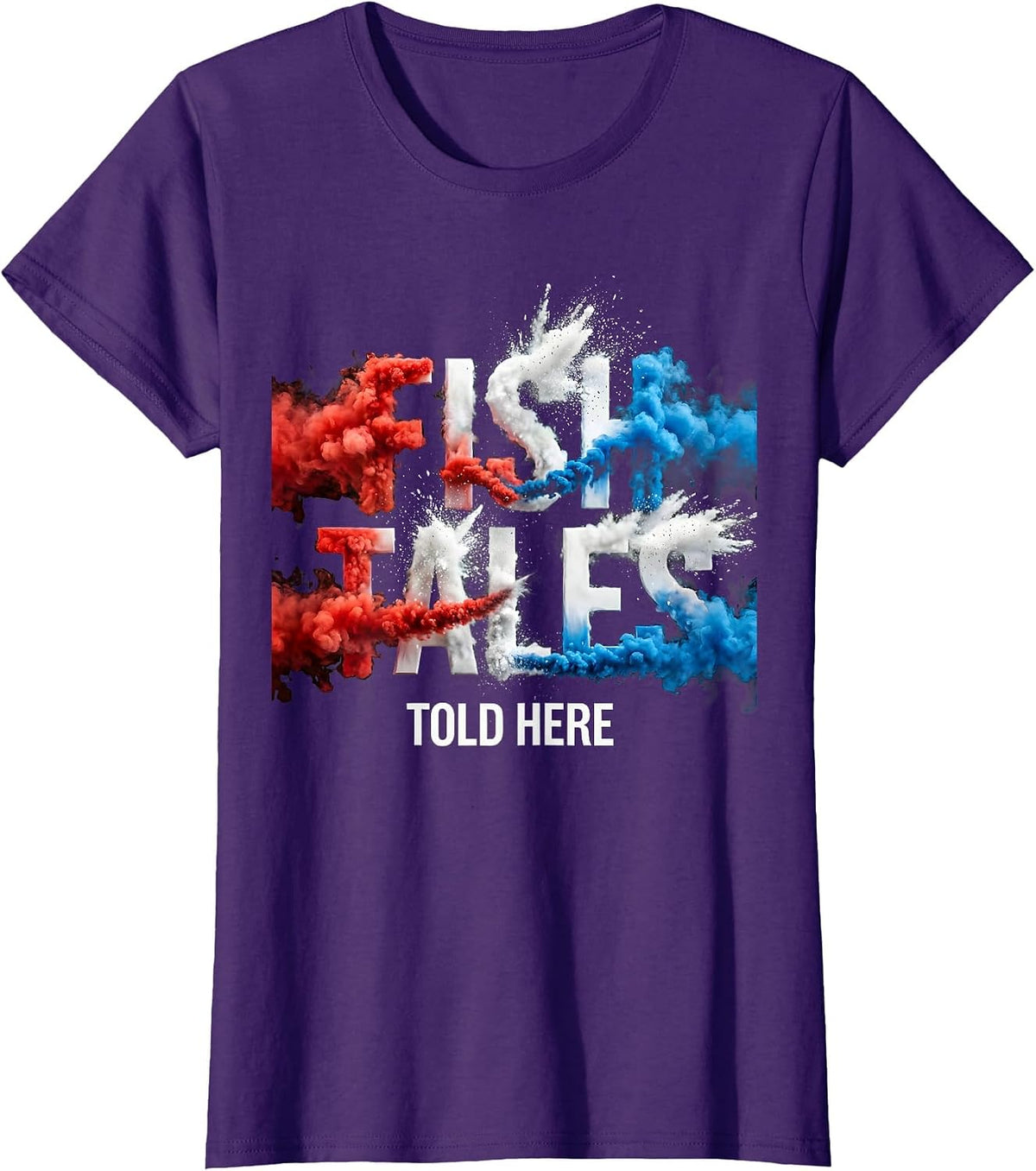 Fish Tales Told Here Funny Fishing Design T-Shirt - Purple