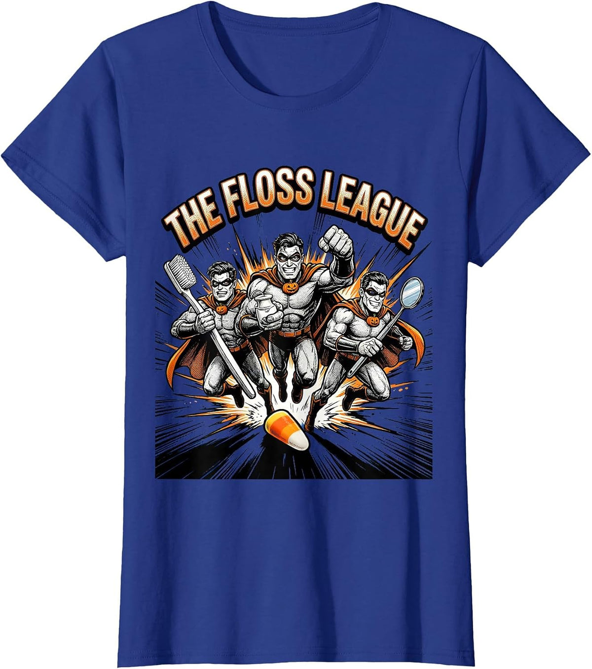 Women's The Floss League Comic Dental Humor Halloween Dentist T-Shirt - Royal Blue