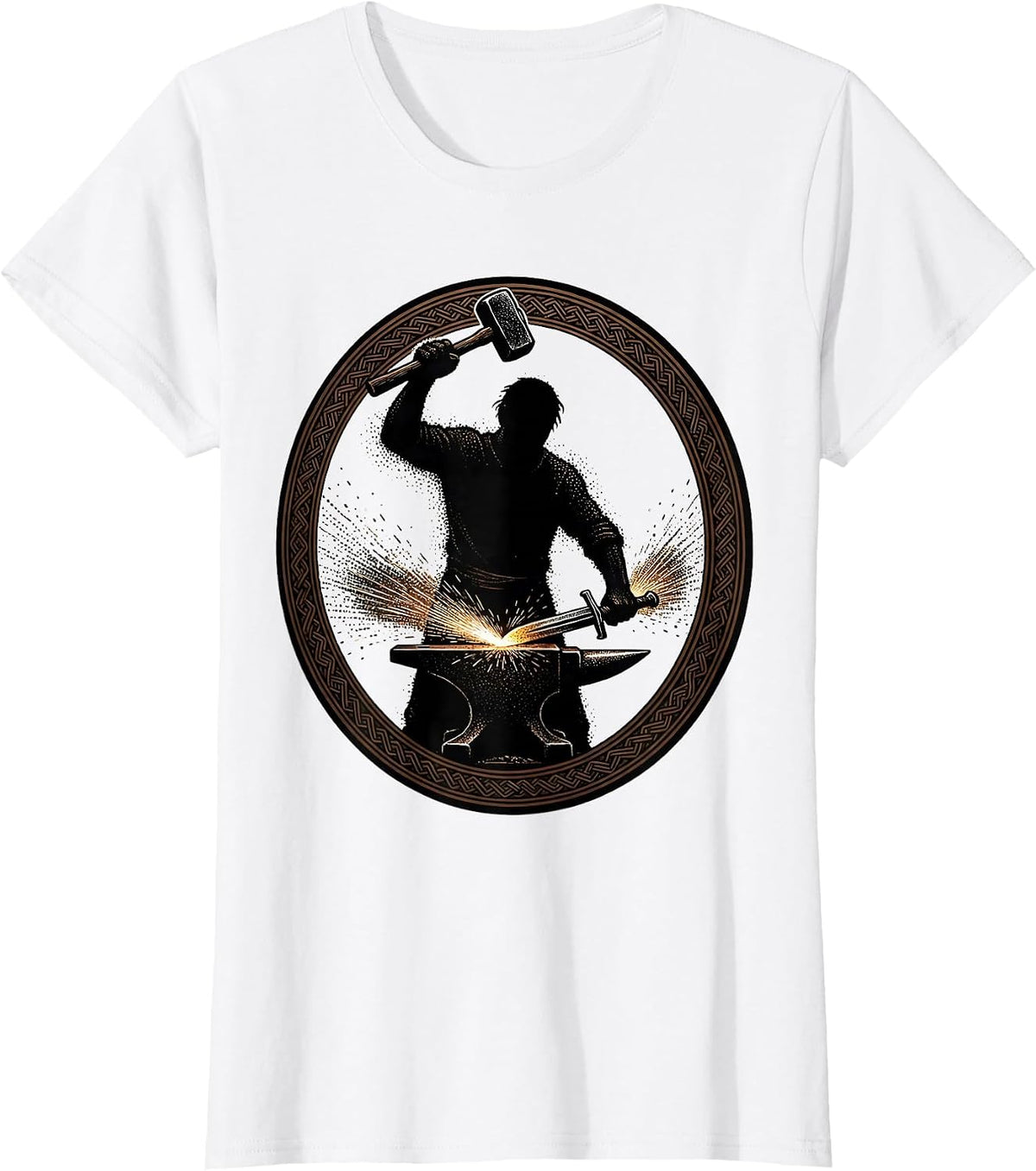 Women's Renaissance Blacksmith Forging Sword Sparks Graphic T-Shirt - White