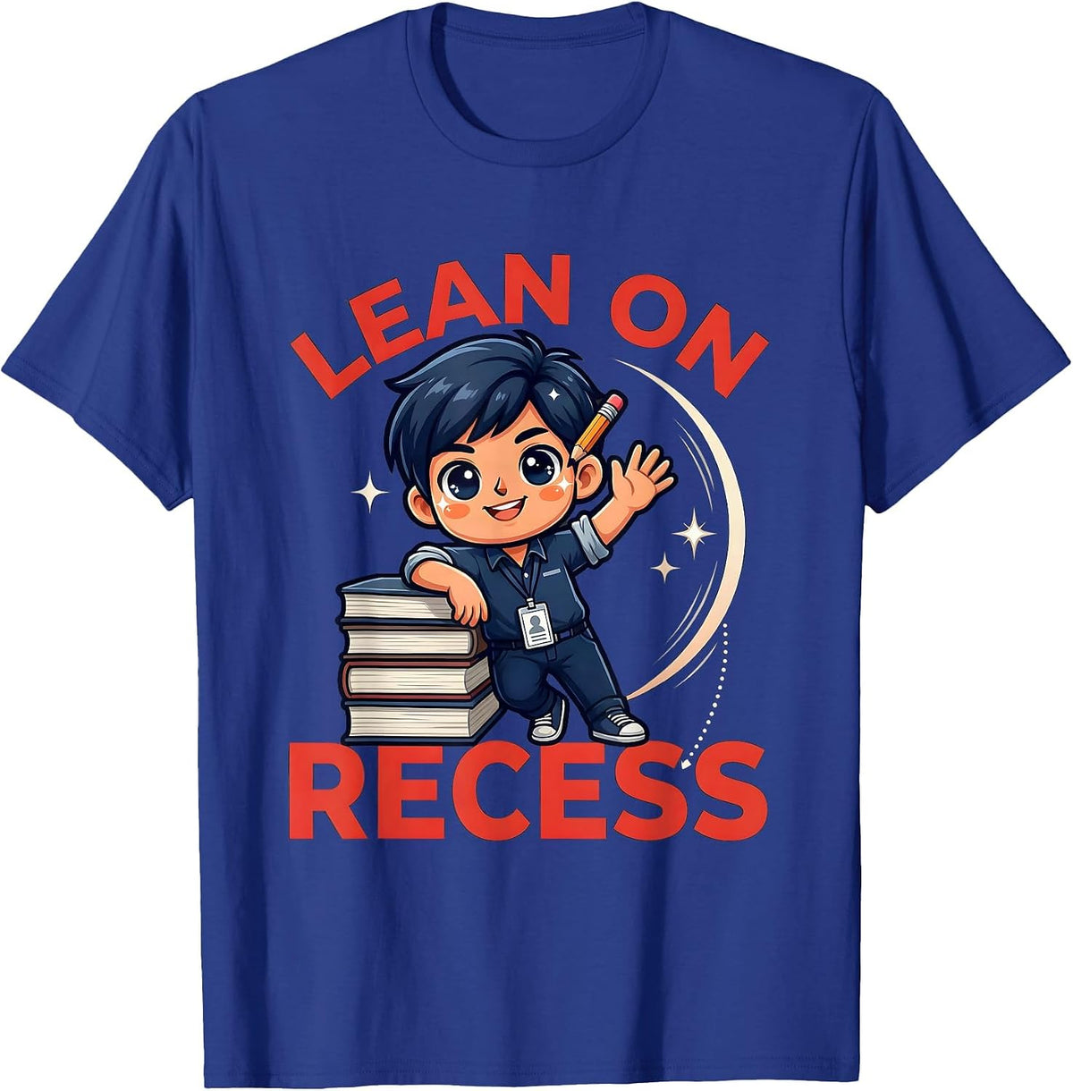 Men's LEAN ON RECESS Funny School Teacher Staff Gift T-Shirt - Royal Blue