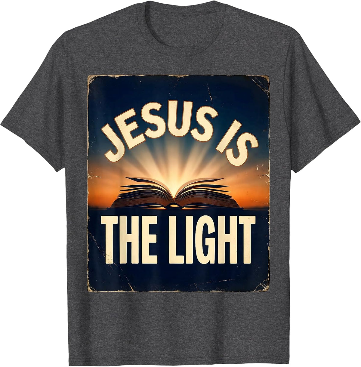 Jesus Is The Light Vintage Bible School Design T-Shirt - Dark Heather Grey
