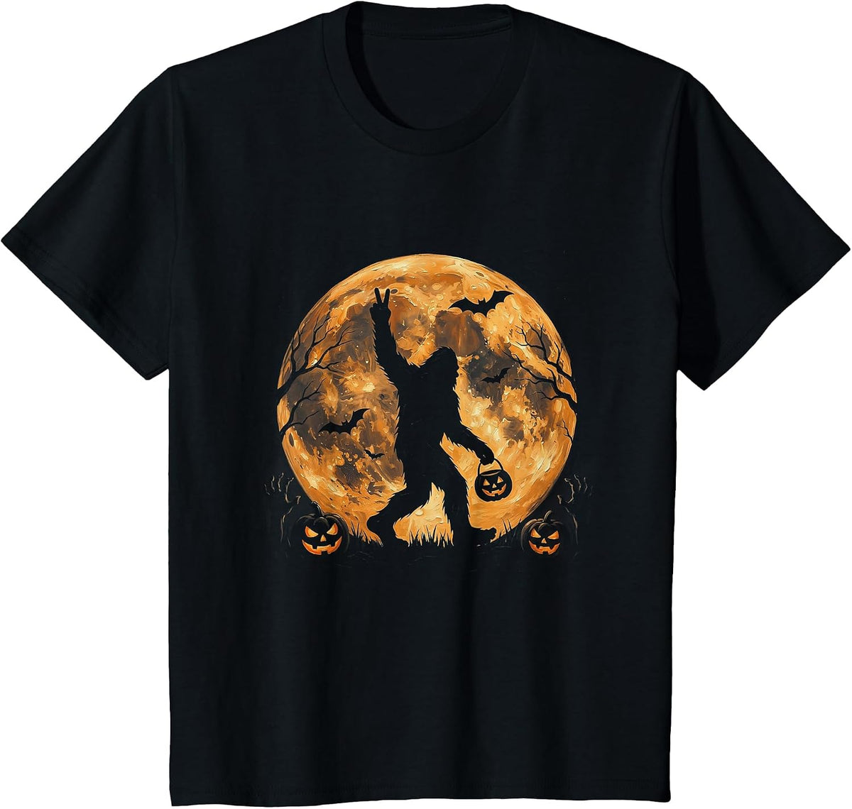 Spooky Halloween Bigfoot Sasquatch Trick Or Treat Pumpkin T-Shirt - Black