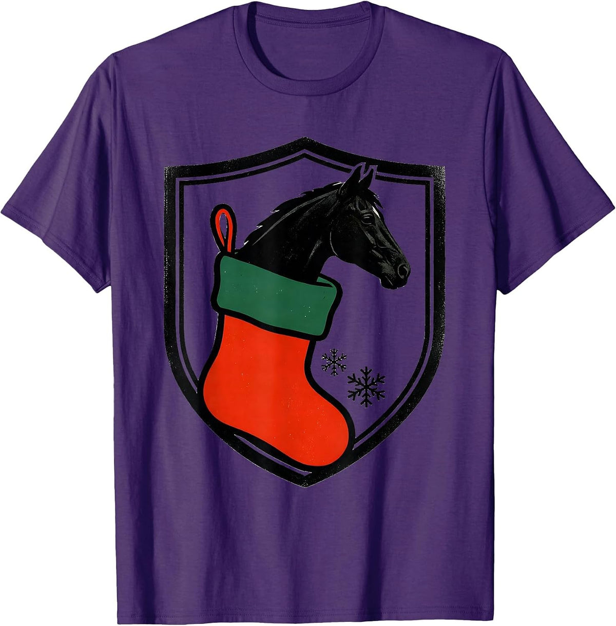 Men's Sealed Shield Horse Christmas Stocking Badge Screenprint T-Shirt - Purple