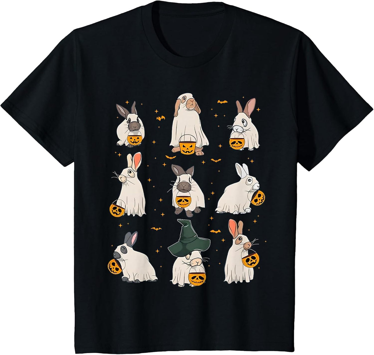 Cute Fall Bunny Ghost Costume Rabbit Lover Spooky Season T-Shirt - Black