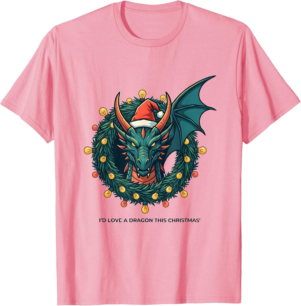 Men's I’d Love A Dragon This Christmas Funny Fantasy Dragon Lover T-Shirt - Pink