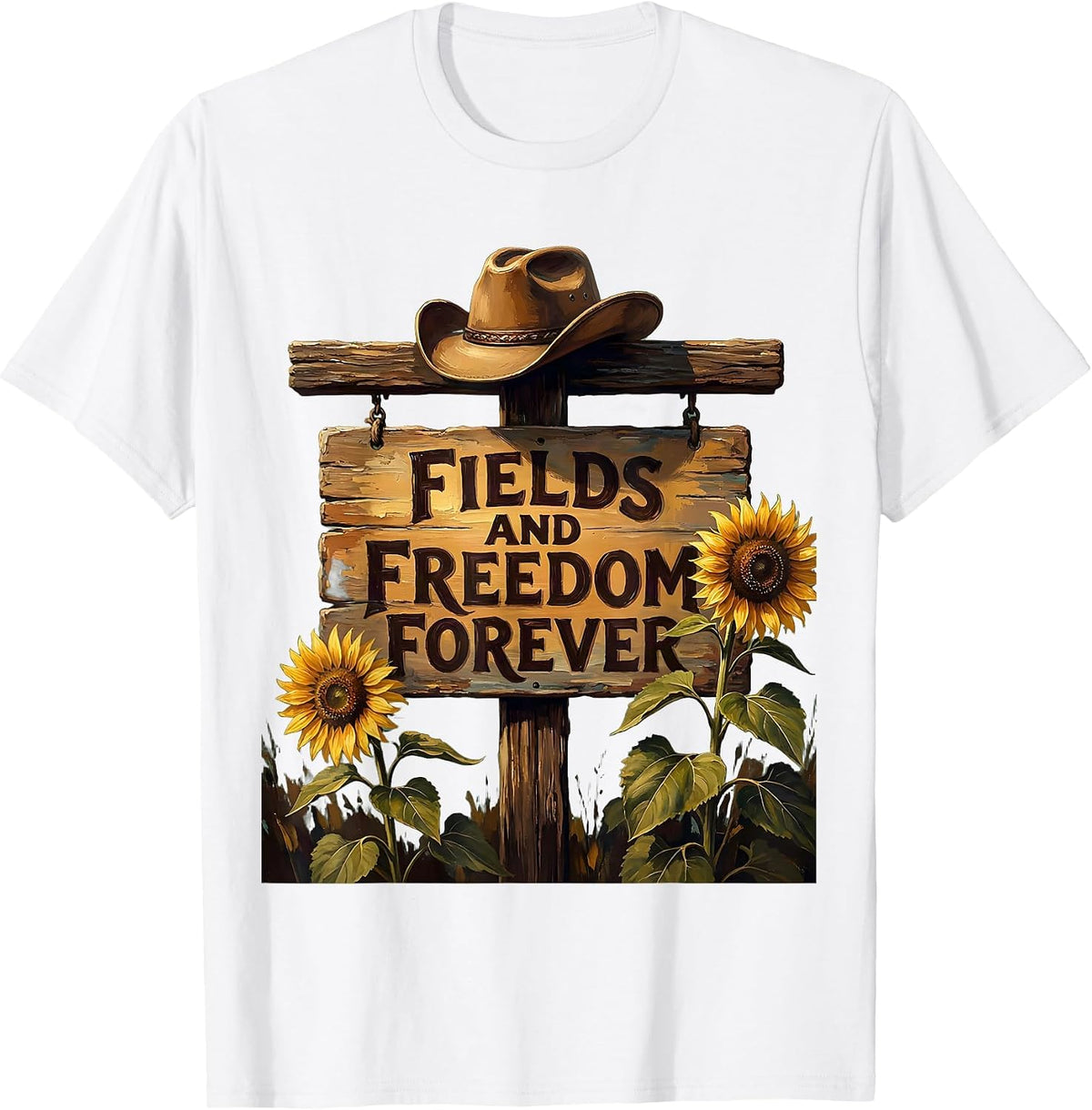 Men's Fields and Freedom Forever Cowgirl Design T-Shirt - White