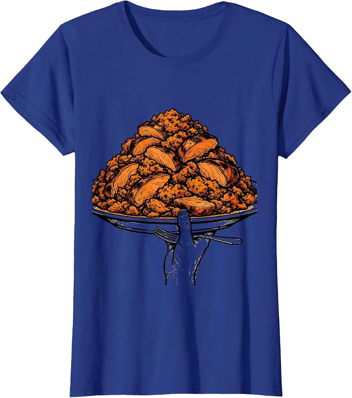 Women's Oversized Turkey Plate Funny Family Thanksgiving Humor T-Shirt - Royal Blue