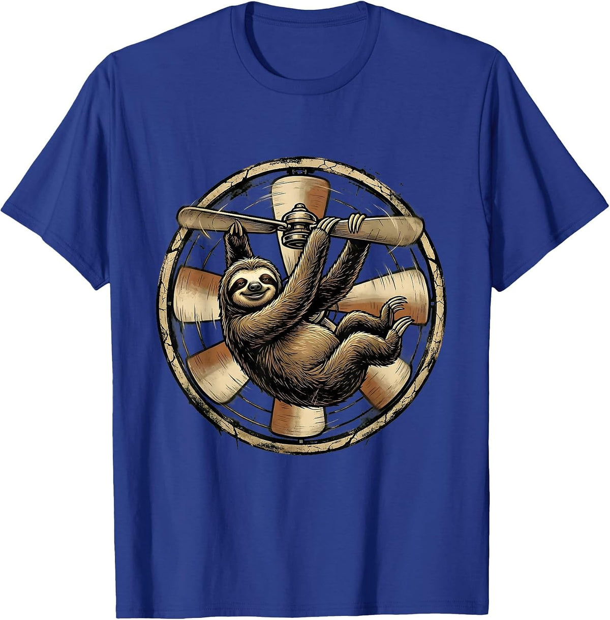 Lazy Sloth Hanging From Office Ceiling Fan T-Shirt - Royal Blue