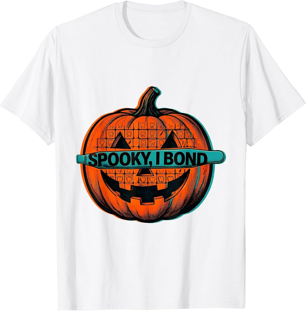 Men's Spooky, I Bond Risograph Dental Hygienist Halloween Humor T-Shirt - White