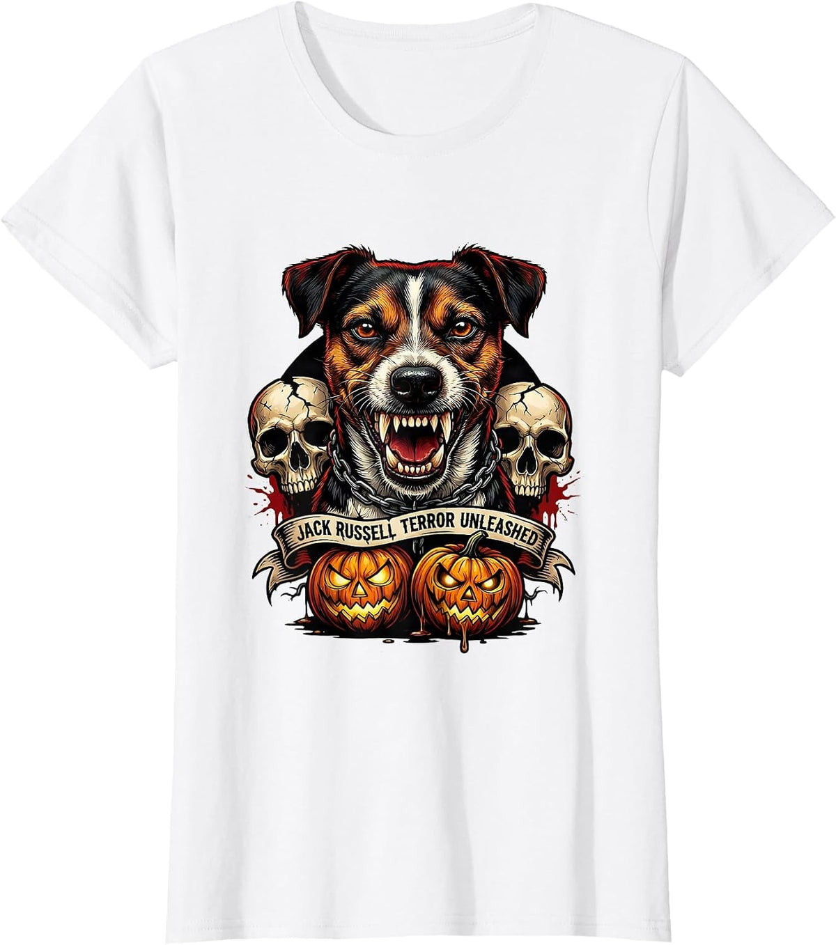Halloween Jack Russell Terror Unleashed Dog Design T-Shirt - White