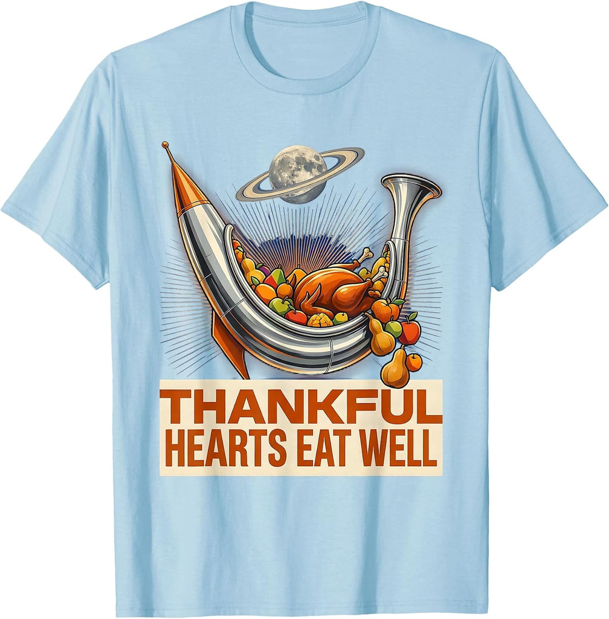 Men's Thankful Hearts Eat Well Thanksgiving Design T-Shirt - Baby Blue