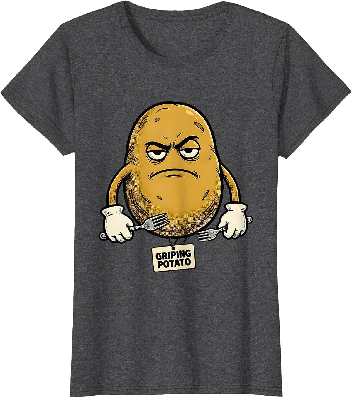 Women's Griping Potato Retro Cartoon Funny Couples Thanksgiving T-Shirt - Dark Heather Grey