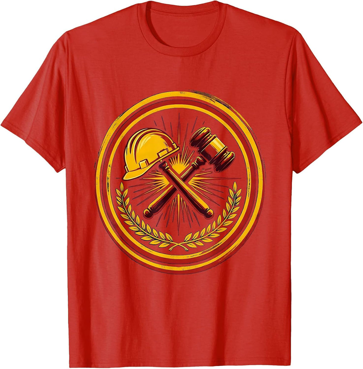 Men's Equal Rights Labor Day Hard Hat Gavel Crossed T-Shirt - Red