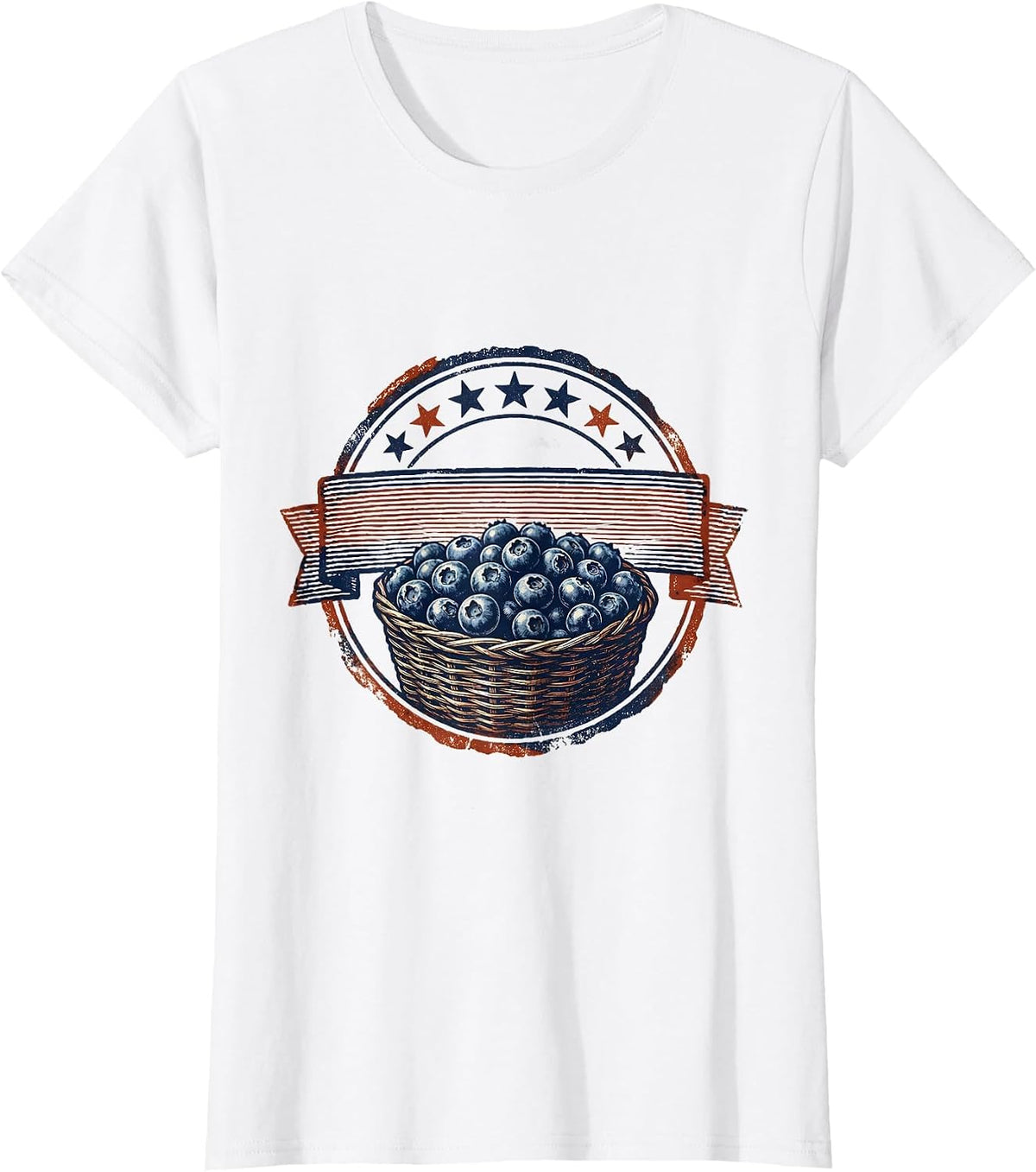 Women's Red White and Blueberries Stars and Stripes Tee T-Shirt - White