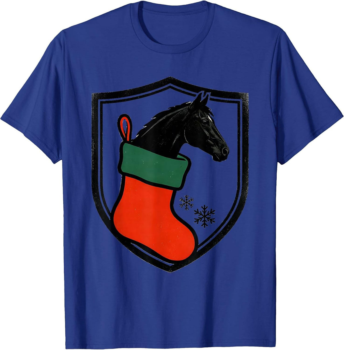 Men's Sealed Shield Horse Christmas Stocking Badge Screenprint T-Shirt - Royal Blue
