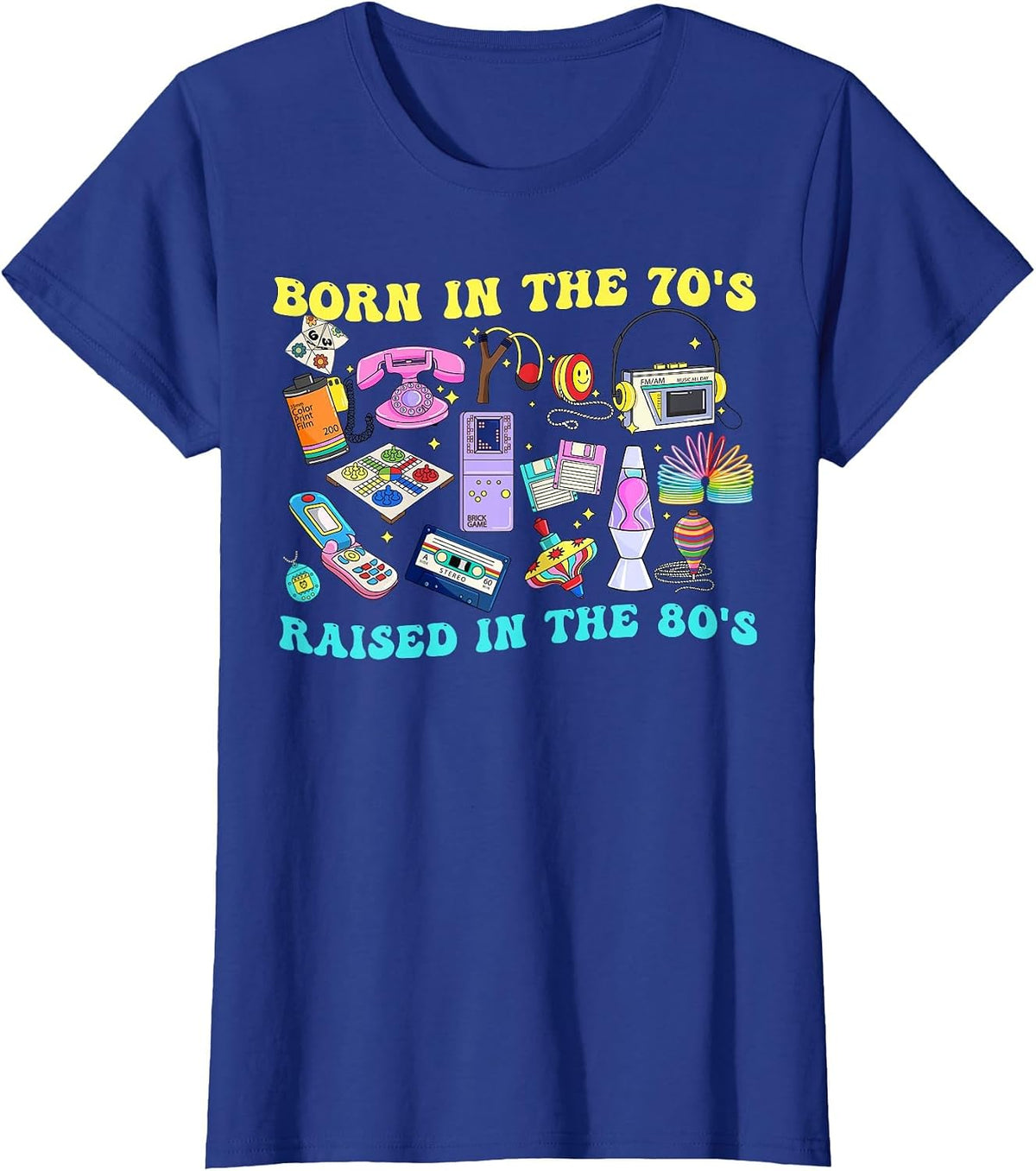 Born in The 70's Raised in The 80's & 1980s Vintage T-Shirt - Royal Blue