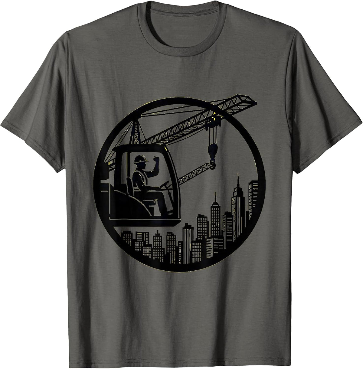 Labor Day Crane Operator Above the City Skyline T-Shirt - Asphalt Grey