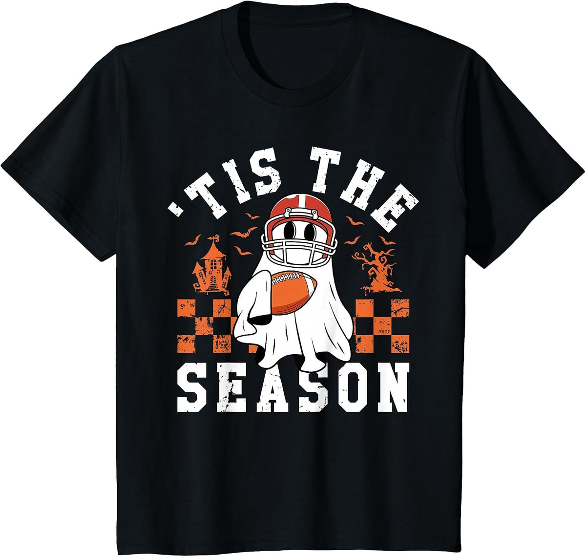 Tis The Season American Football Halloween Spooky Ghost T-Shirt - Black