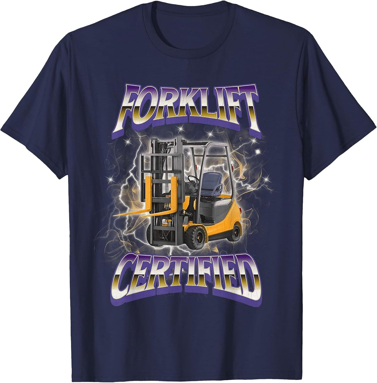 Forklift Certified Funny Hard Fork Lift Meme Bootleg T-Shirt - Navy Blue