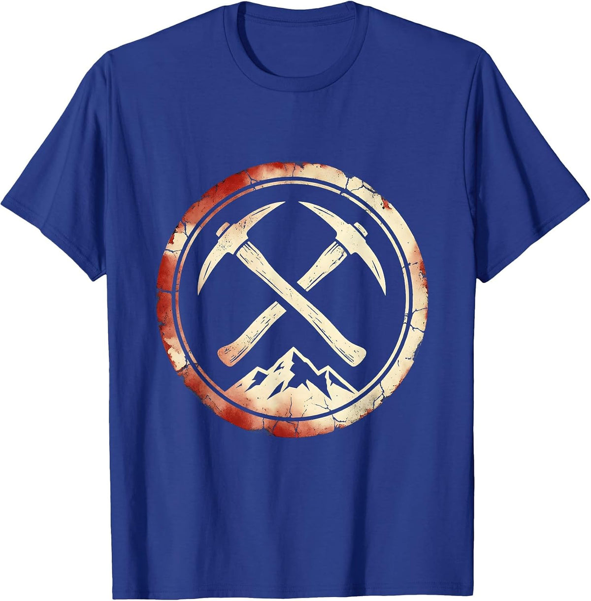Labor Day Crossed Pickaxes Mountain Landscape T-Shirt - Royal Blue