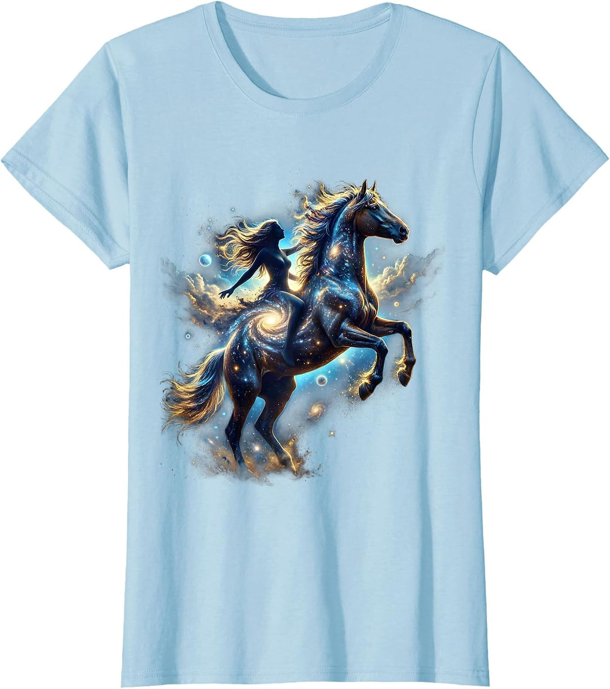 Wild Spirit Equestrian Bareback Rider Graphic T-Shirt - Baby Blue