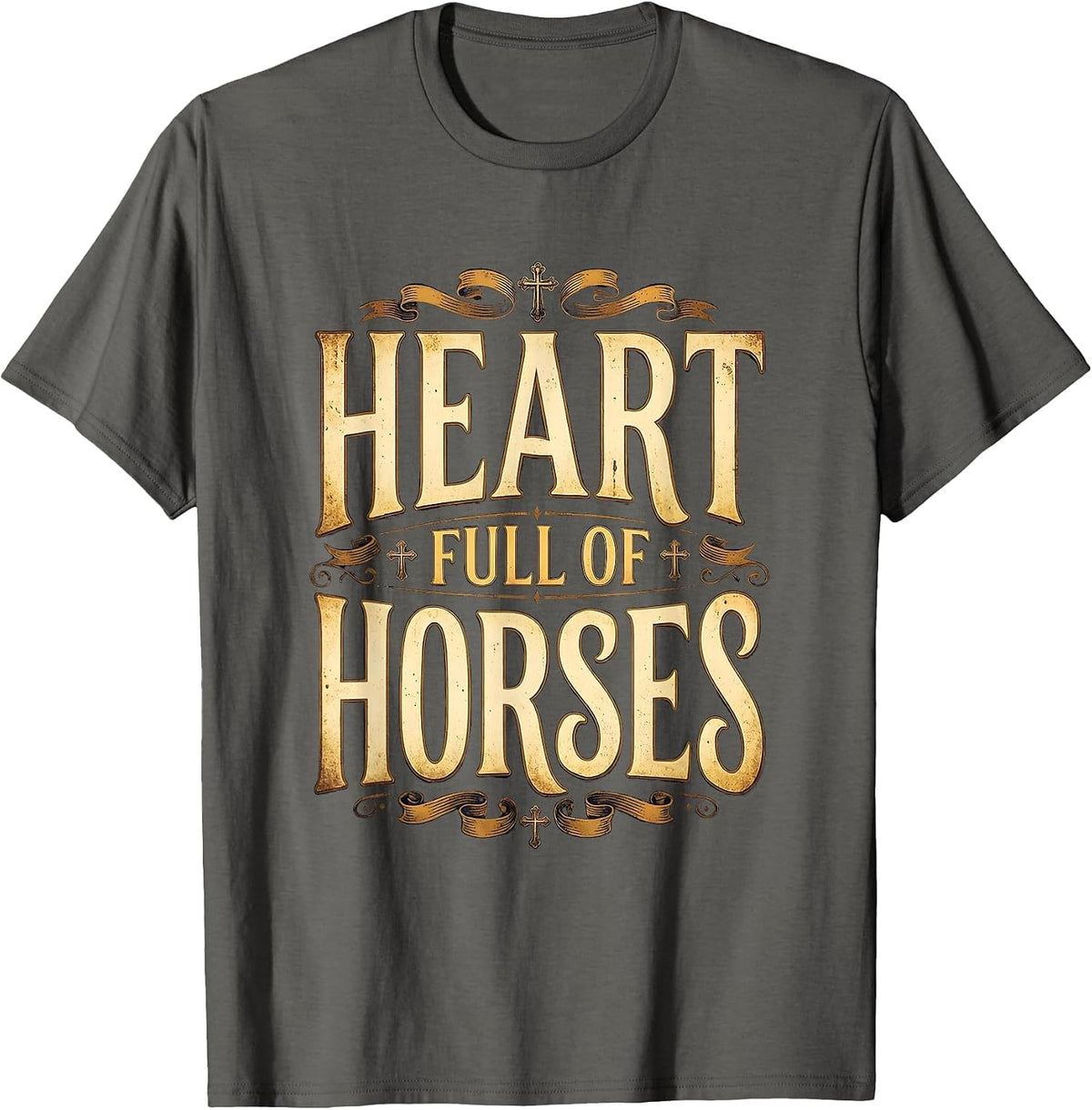 Heart Full of Horses Equestrian Design T-Shirt - Asphalt Grey