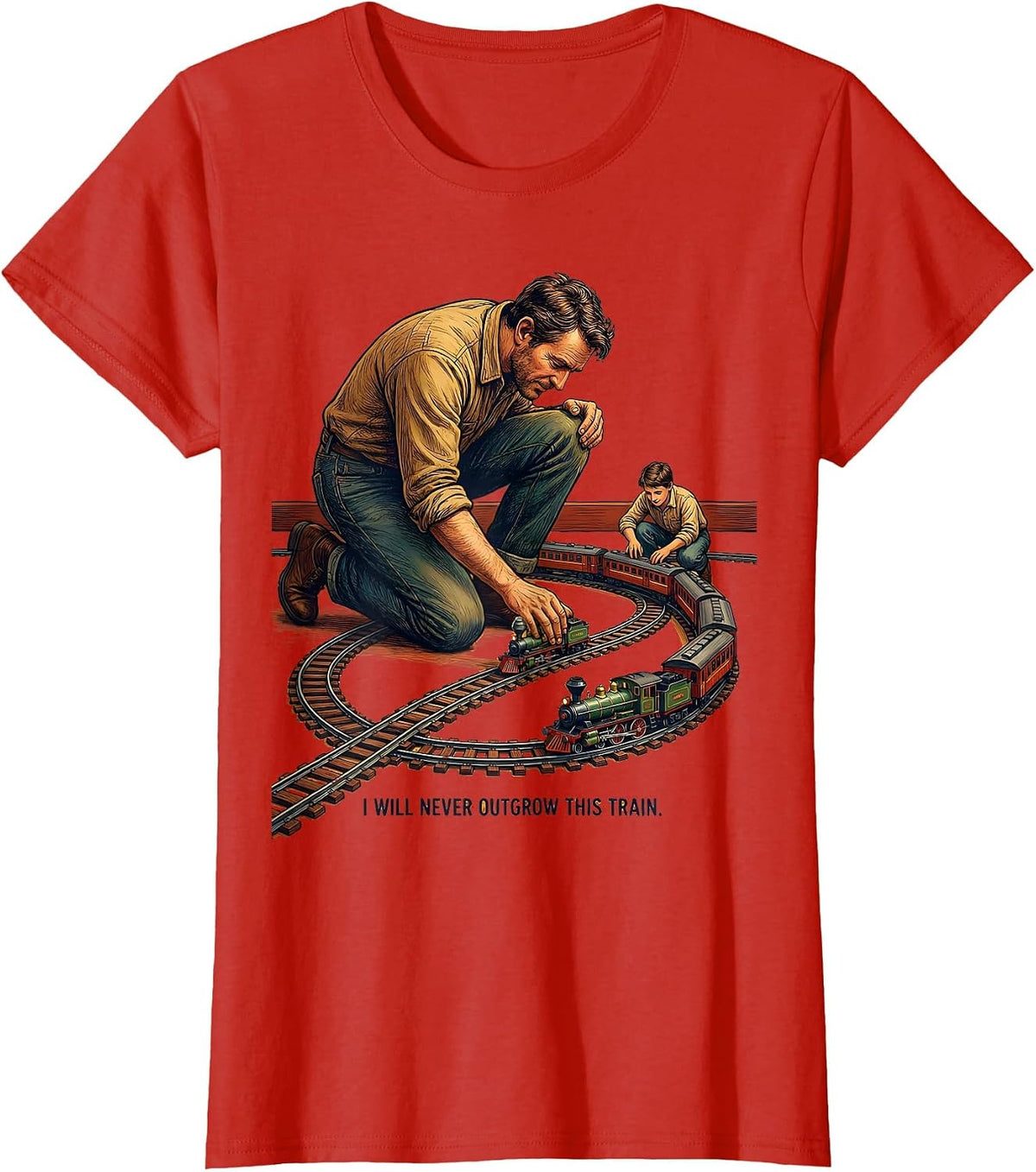 I Will Never Outgrow This Train Funny Train Enthusiast Model T-Shirt - Red