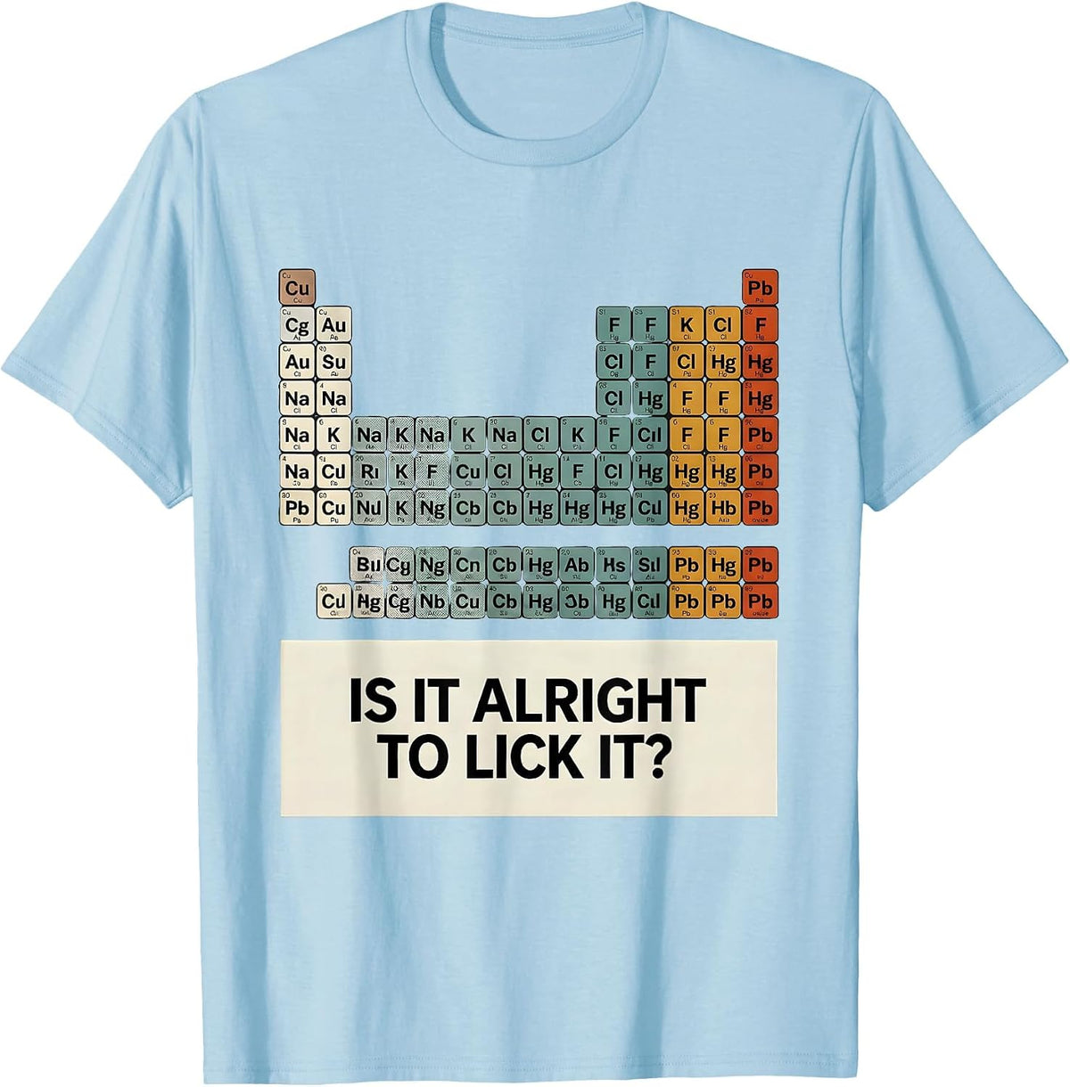 Men's Is It Alright To Lick It Funny Periodic Table Science T-Shirt - Baby Blue