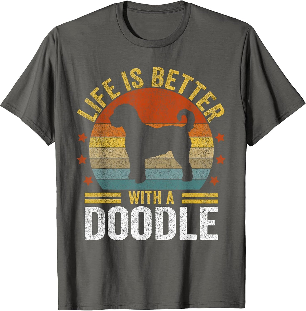 Life is Better with A Doodle Retro Goldendoodle Dog Vintage T-Shirt - Asphalt Grey