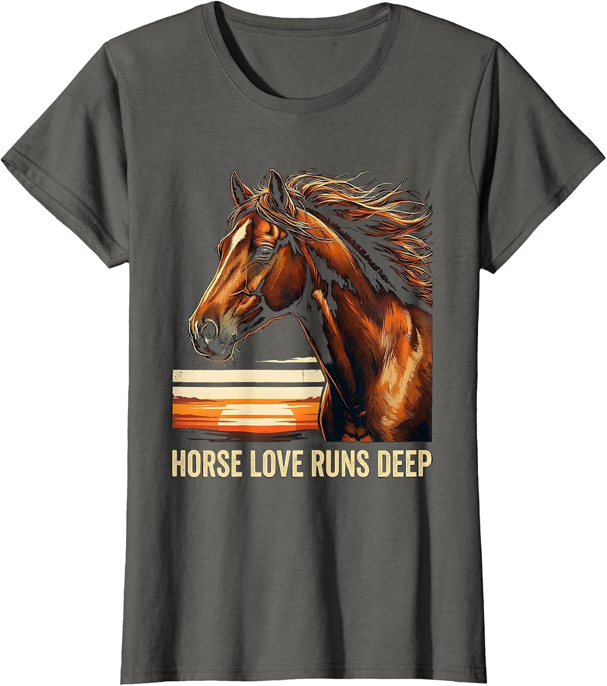 Women's Horse Love Runs Deep Funny Horse Lover Girl Equestrian Humor T-Shirt - Asphalt Grey