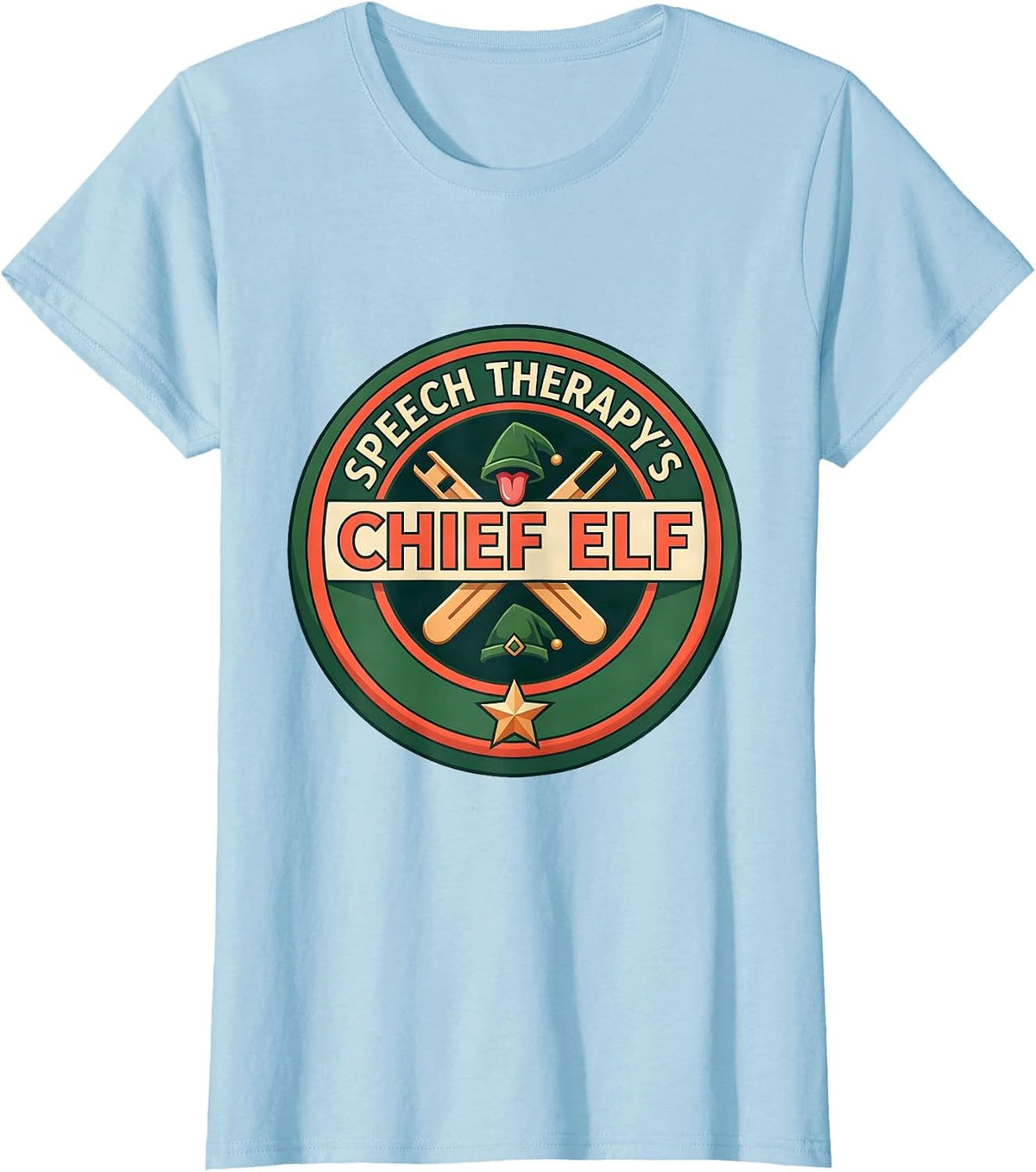 Speech Therapy's Chief Elf Funny SLP Christmas Therapist T-Shirt - Baby Blue