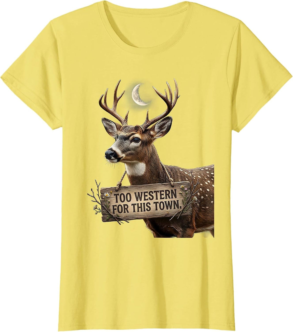 Women's Too Western For This Town Cowboy Design T-Shirt - Lemon Yellow