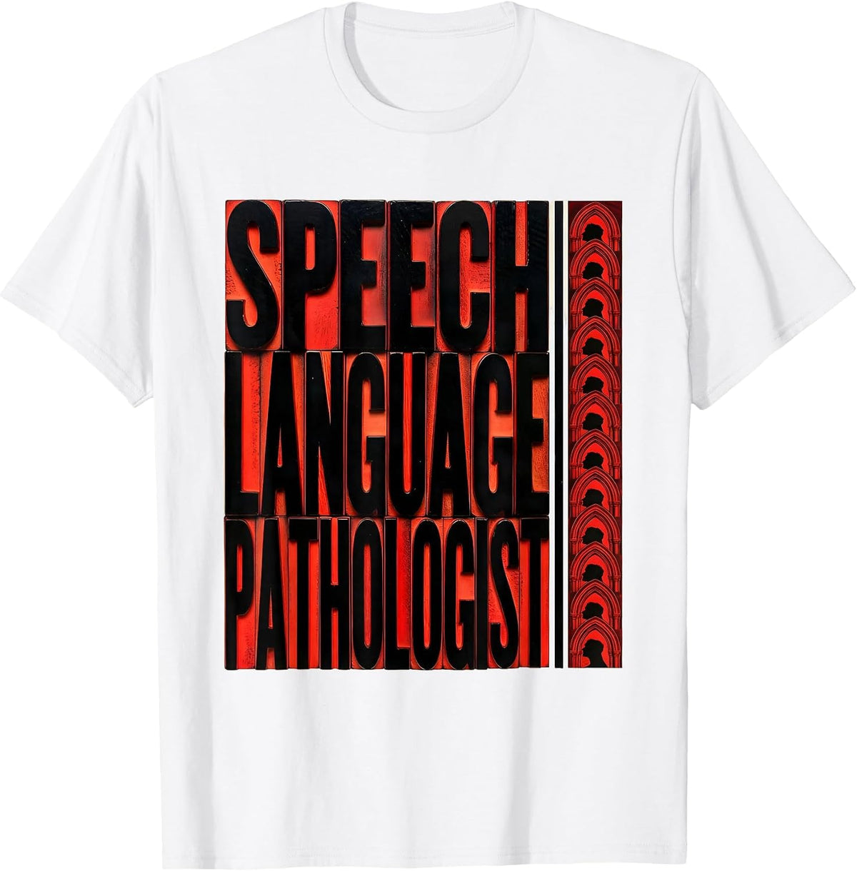 Men's Speech Language Pathologist Wood Type Letterpress SLP T-Shirt - White