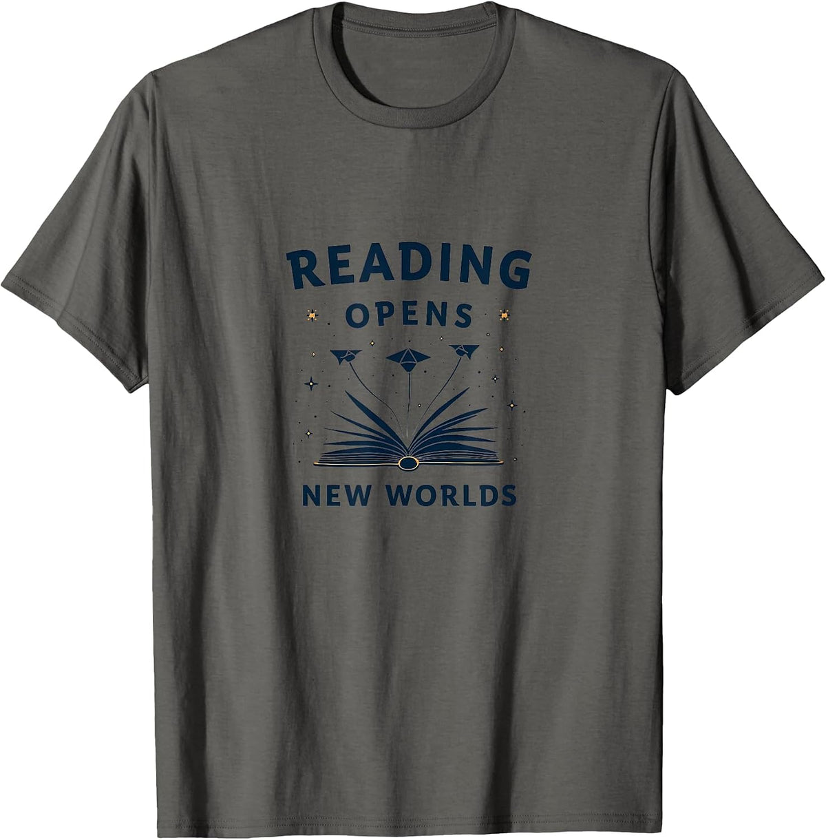 Reading Opens New Worlds Teacher Design T-Shirt - Asphalt Grey