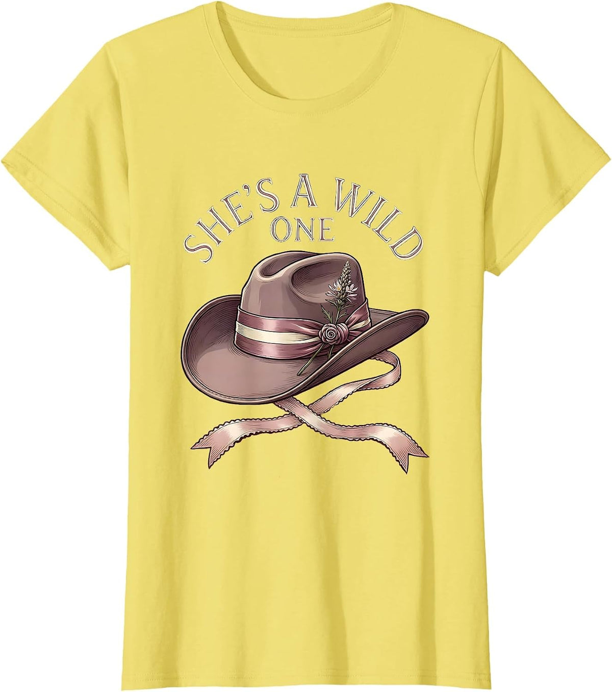 Women's She's a Wild One Cowboy Western Design T-Shirt - Lemon Yellow