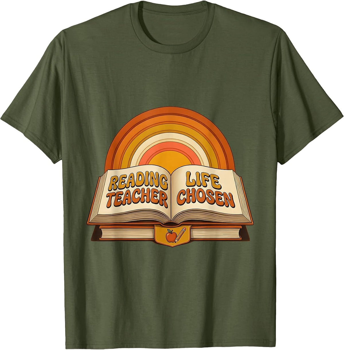 Reading Teacher Life Chosen Educator Design T-Shirt - Olive Green