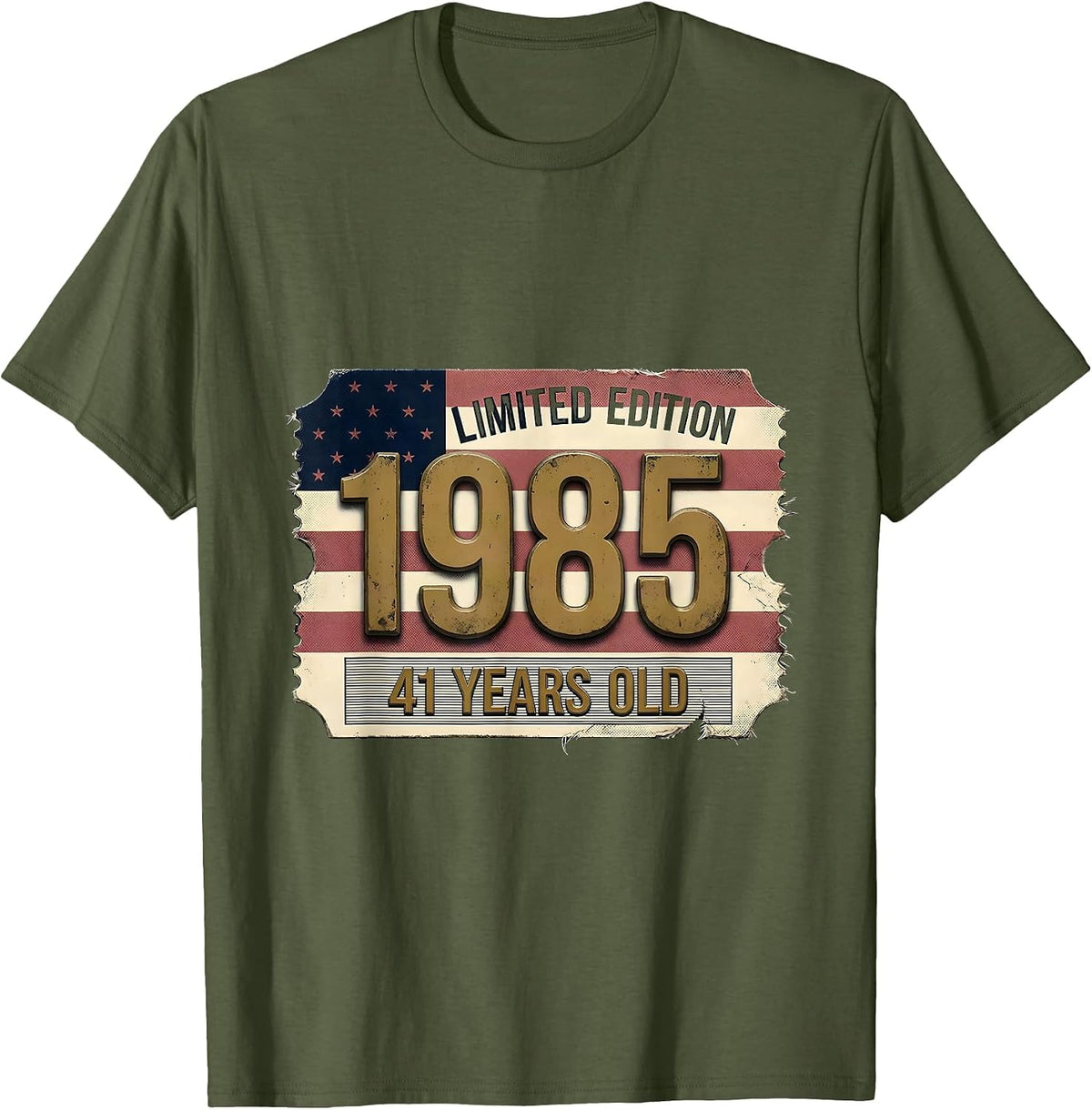 Limited Edition 1985 41 Years Old Vintage USA Flag 41st T-Shirt - Olive Green