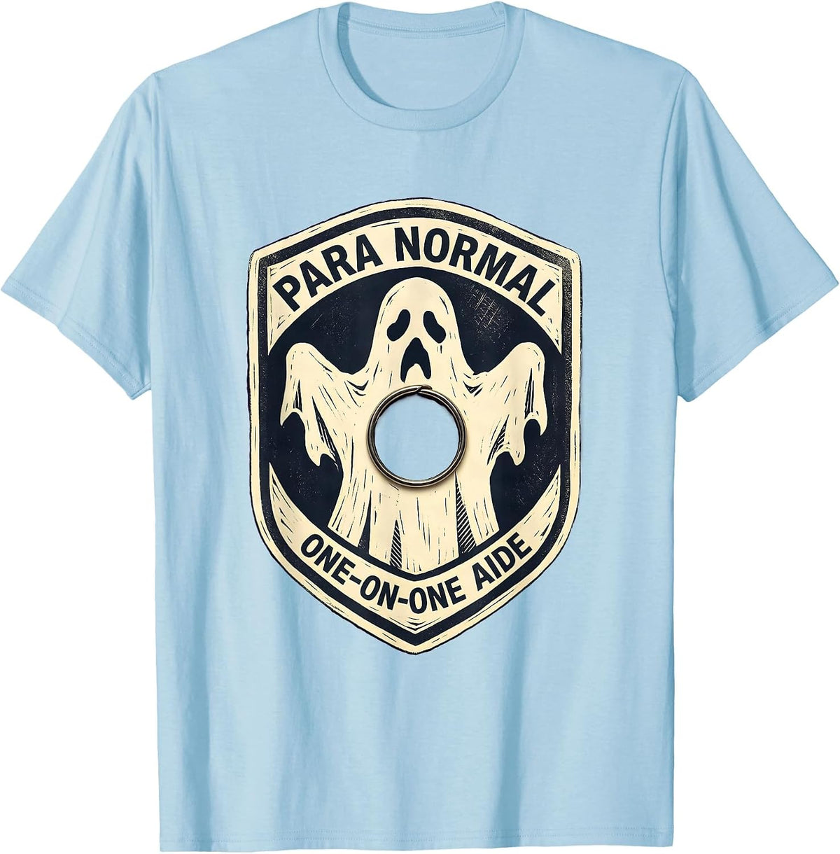Men's Para Normal One-on-One Aide Linocut Ghost Para Teacher Aide T-Shirt - Baby Blue