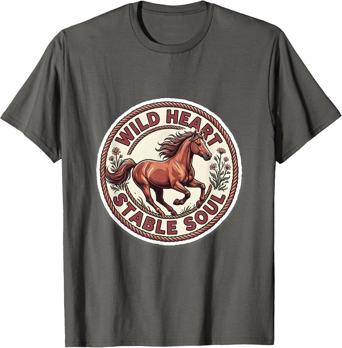 Wild Heart Stable Soul Horse Lover Design T-Shirt - Asphalt Grey