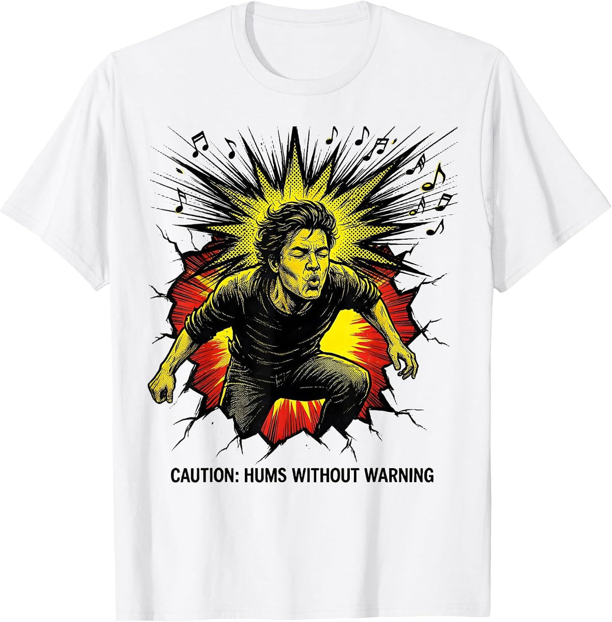 Men's Caution: Hums Without Warning Funny Music Lover Musician T-Shirt - White
