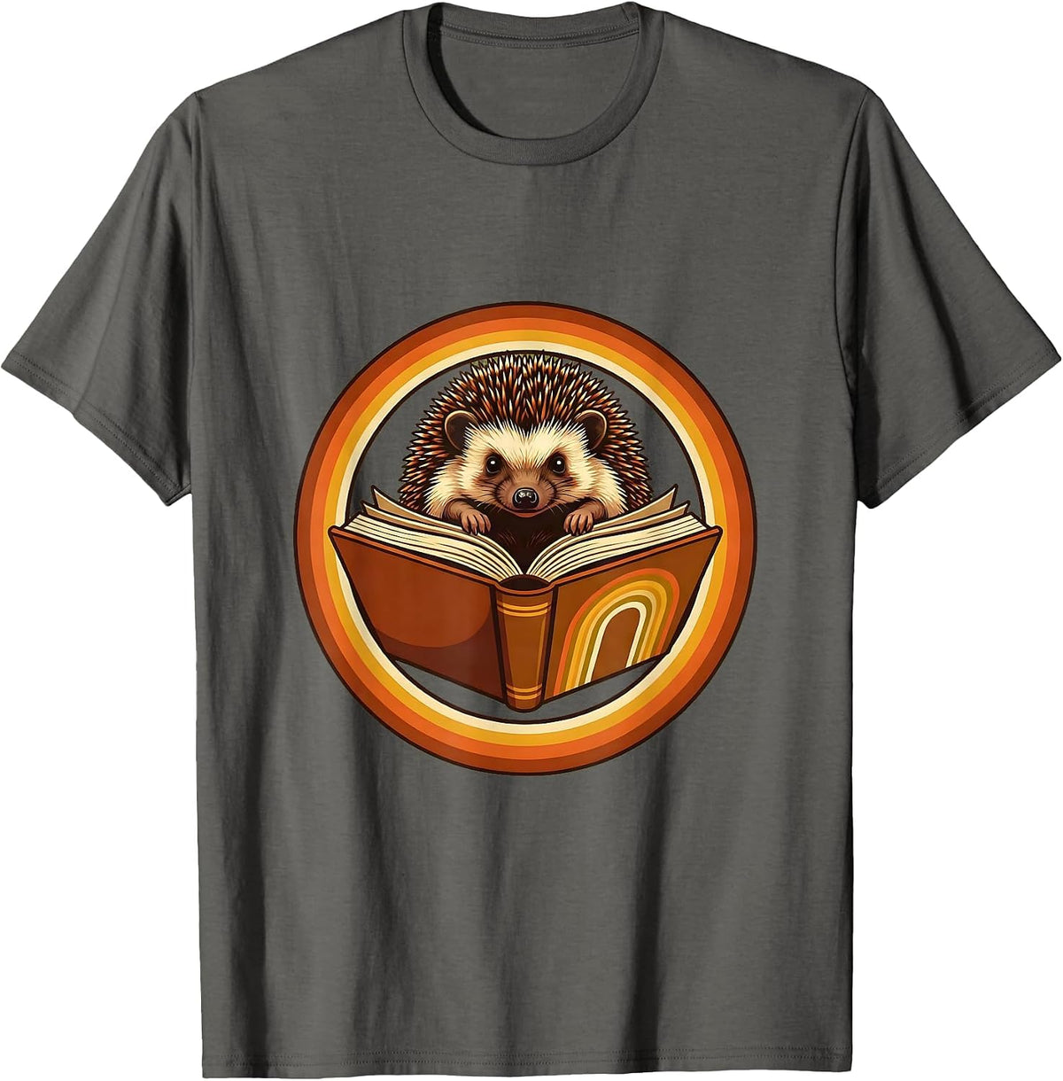 Cute Hedgehog Reading Book Teacher Gift T-Shirt - Asphalt Grey