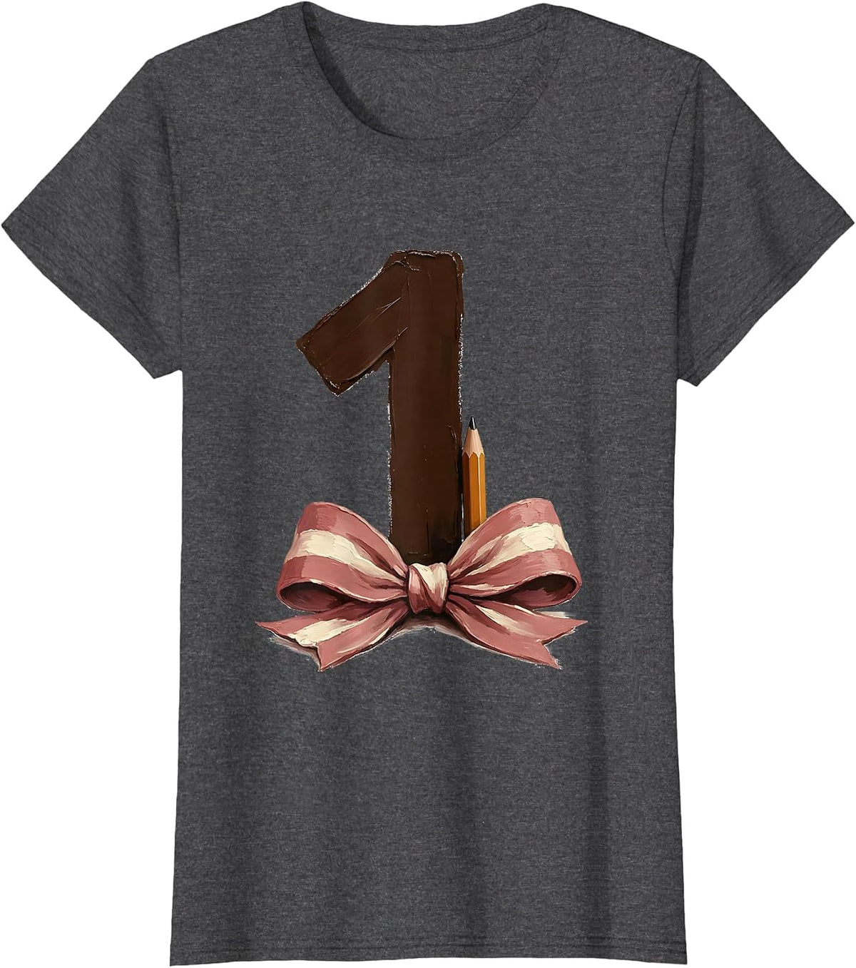 Women's First Grade Coquette Bow Back to School Pencil T-Shirt - Dark Heather Grey